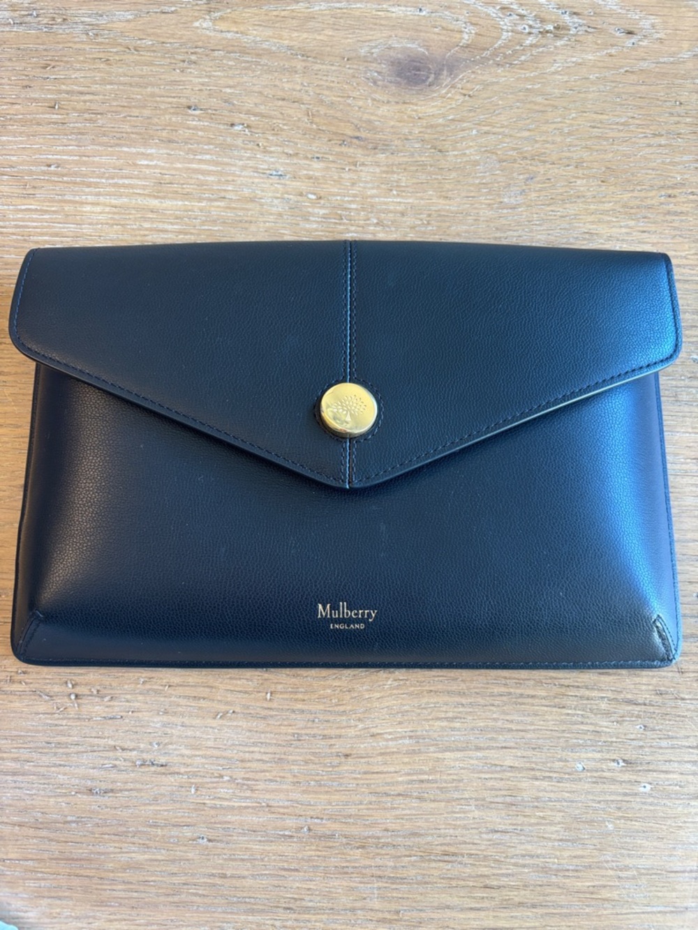 Mulberry Press Stud Envelope Black Leather Clutch
